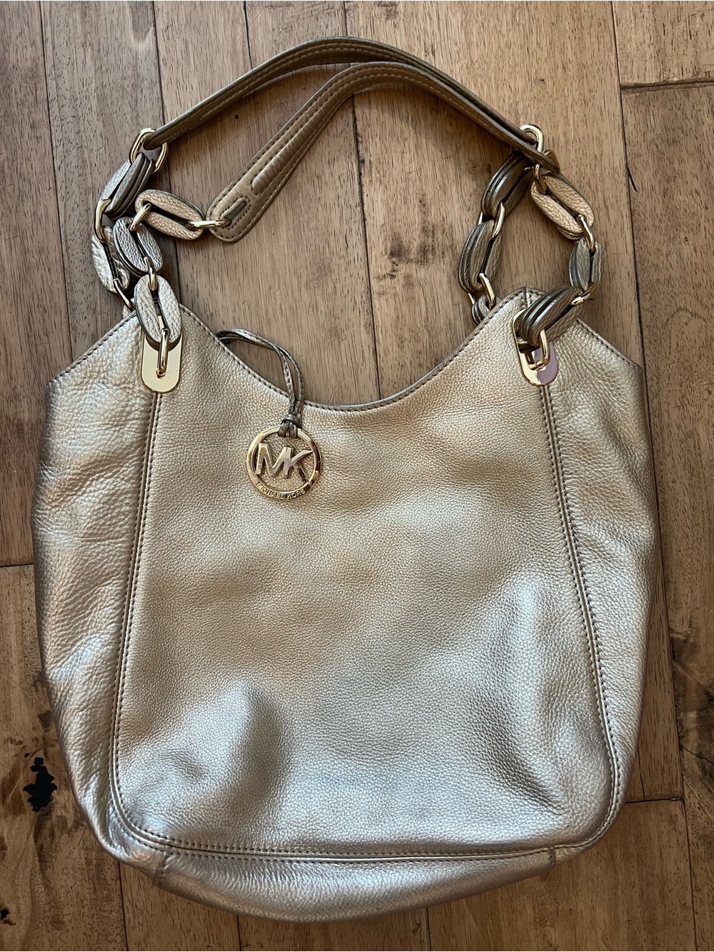 Michael Kors Shimmering Gold Leather Hobo with Chain-Link Strap